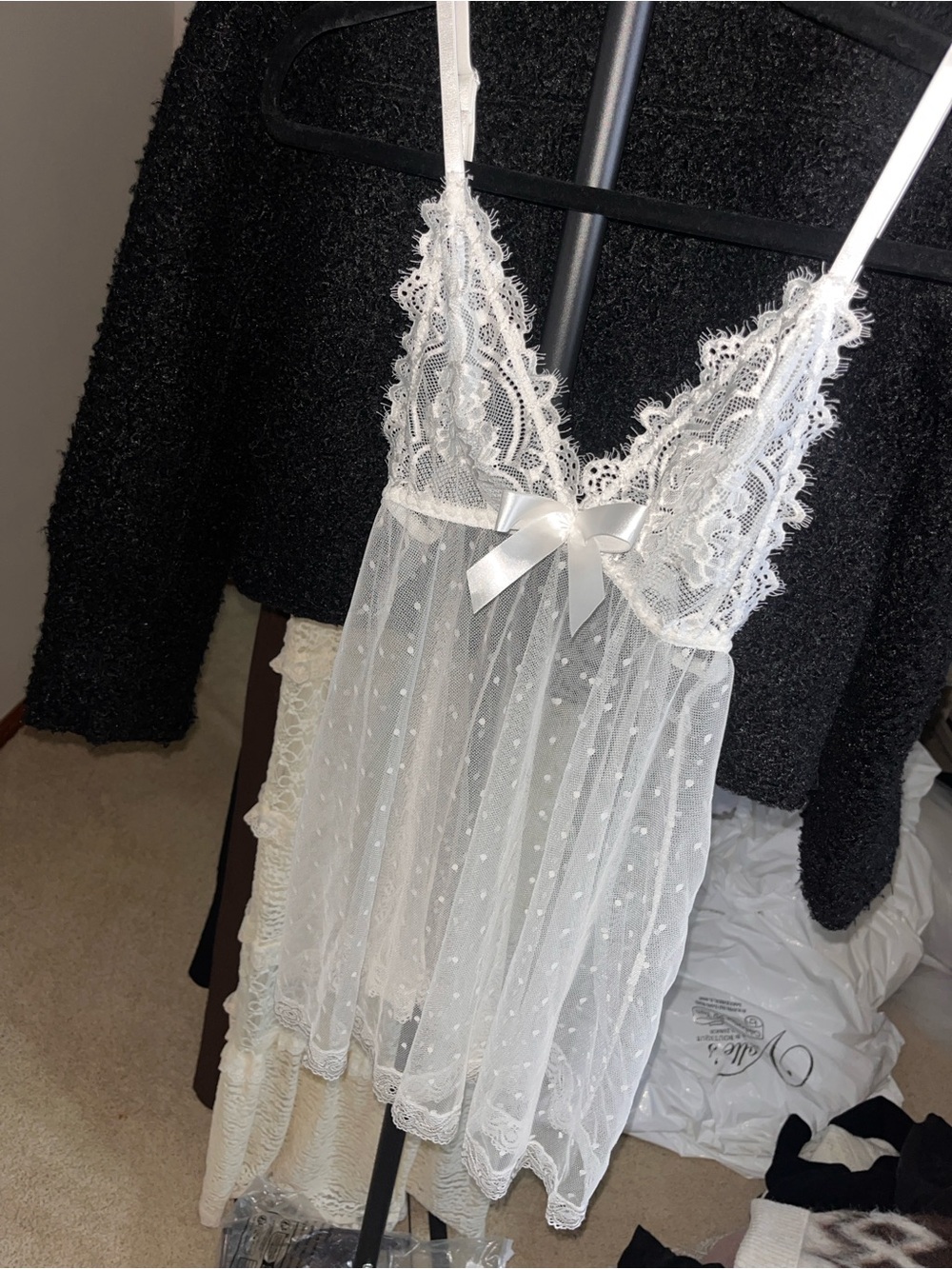 Lace & Mesh White Babydoll Chemise - Women Intimates